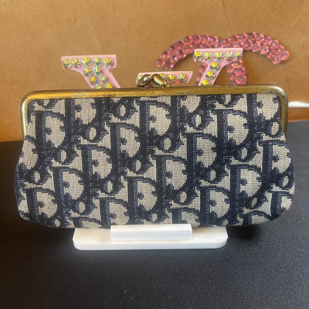 Dior Navy and Cream Monogram Clutch
